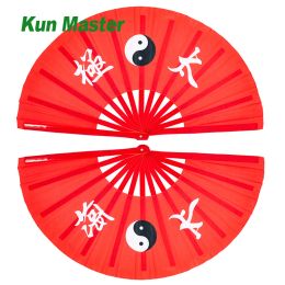 Arts Bamboo Kung Fu Fighting Fan, Martial Arts Dance/Practice Performance Fan,Tai Chi Diagram, YinYang Fish(red)