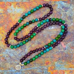 Beaded 6Mm 108 Prayer Beads Mala Necklace Or Bracelet Lotus Buddhist Charm Jewelry Amethysts Chrysocolla Drop Delivery Bracelets Dhbxw