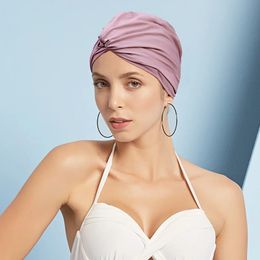 Fashion Summer Pool Swimming Hat for Women Multicolor Turban Long Hair Protector Large Pleated Bathing Cap Beach Shower 240403
