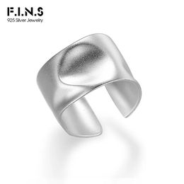 FINS Korean Style Woman Simple S925 Sterling Silver Irregular Concave Ring Opening Matte Wide Index Cuff Finger Rings for Men 240322