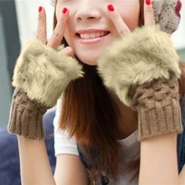 2023 New Women Gloves Stylish Hand Warm Winter Half Finger Mitten Ladies Faux Woollen Crochet Knitted Wrist Warmer Glove Hot Sale
