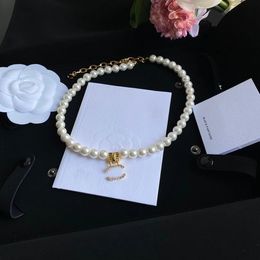 Luxury Brand Designer Pendants wedding Necklaces Never Fading Pearl Crystal 18K Gold Plated Stainless Steel Letter Choker Pendant Necklace Chain