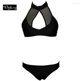 Women's Swimwear 2024 Lady's High Neck Bikini Set Bandage Net Yarn Black Colour Swimsuit Bathing Monokini