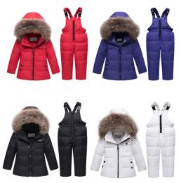Poles Children Duck Down Ski Suit Boy Girl Hooded Warm Down Jacket Thermal Skiing Snowboarding Suit Outerwear Kids Winter Clothes