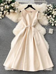 Casual Dresses Summer Luxury Formal Occasions Tank Dress Women's Sleevless O Neck Vest Zipper Belt Pocket Solid Colour Party Robe Vestidos