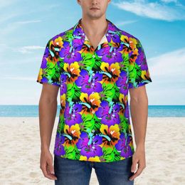 Men's Casual Shirts Hawaiian Shirt Beach Tropical Flower Blouses Purple Floral Print Elegant Men Short Sleeve Harajuku Top