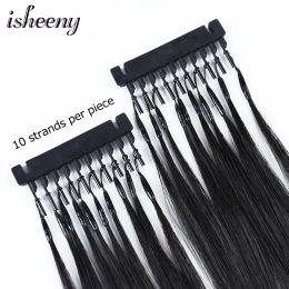 Extensions Isheeny 6D Hair Extensions Human Hair 4060cm One Generation 100 Strands Invisible Micro Ring Hair Real Natural Hair 10pcs/set