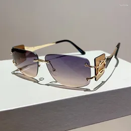 Sunglasses Vintage Fashion Rimless Women For Men 2024 Designer Steampunk Sun Glasses Metal Personality Shades UV400