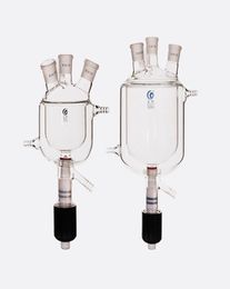 Lab Supplies Four Mouth Jacketed Reaction Bottle With PTFE Plunger Valve Kettle Discharge Doublelayer Reactor Flask4640731