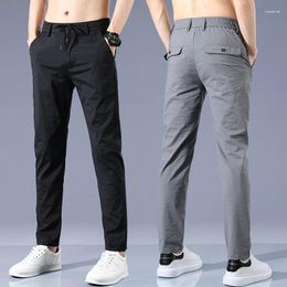 Men's Pants Spring Summer Thin Baggy Lyocell Fashion Ice Silk Elastic Waist Business Casual Straight Trousers Size 38