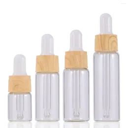 Storage Bottles 10X 5ml - 20ml Clear Glass Dropper Bottle Eye Drop Dripper Refillable Essential Oils Fragrance Perfume Pipette Wood Lood Lid