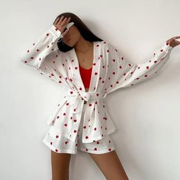 Home Clothing Printed Cotton Sleepwear Pyjamas Women Long Sleeve Tops Shorts Pyjama Sets Strap Casual Beach Loungewear Loose