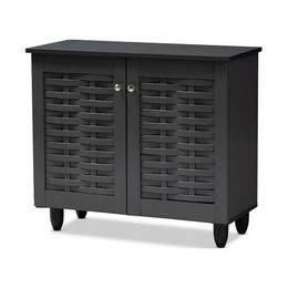 Winda Modern and Contemporary Dark Grey 2Door Wooden Entryway Shoe Storage Cabinet Furniture Rotating Rack 360 House Shoes 240328