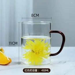 Mugs Kitchen Household Water Cup With Handle 450Mlstraight Body Sample Tea Borosilicate Glass Flower