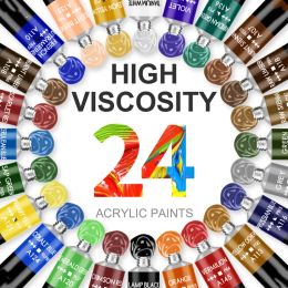 Paints Acrylic Paints 12 24 Colours Professional Set 12ml Tubes Artist Drawing Gouache Fabric Glass Oil Water Colour Paint