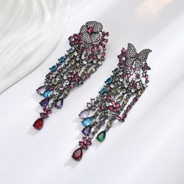 Dangle Earrings Bilincolor Heavy Industry Colored Zircon Butterfly Flower Tassel For Women