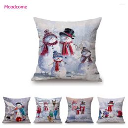 Pillow Cute Santa Claus Snowman Oil Painting Home Decoration Children Room Cotton Linen Sofa Throw Case Chair Seat Cover