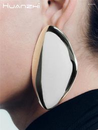 Stud Earrings HUANZHI Large Asymmetric Flat Bright Metal Alloy Massive Heavy For Women Girls Exaggerated Trend Jewelry Gifts 2024