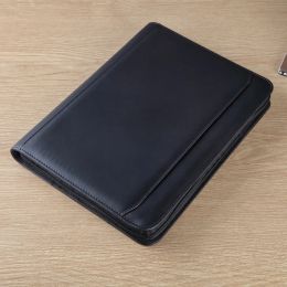 Padfolio executive A4 folder zipper padfolio business organizer documents holder 3ring binder PU leather document bag with calculator