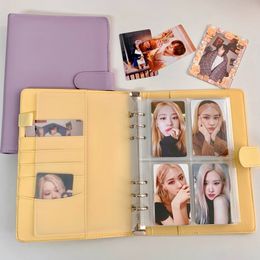 Candy Colour A5 Pu Leather Binder Photocards Cover Cute Kpop Loose-leaf Collect Book Photo Cards Album Storage Book Stationery