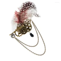 Bow Ties Vintage Gear Brooches Gothic Steampunk Lapel Pin Badges With Metal Chain Clothing Jewellery Breastpin For Women And Man