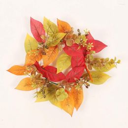 Decorative Flowers Fall Candle Rings Wreaths Lightweight Silk Fabric Harvest Garland Table Ornaments For Thanksgiving Halloween Decoration