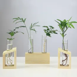 Vases 2Styles Wooden Stand Frame Glass Test Tube Vase Hydroponic Flower Plants Pots Home Garden Office Tabletop Bonsai Decoration