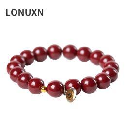 Bangles High Quality 925 Sterling Silver Zodiac Natural Cinnabar Bracelet Purple Gold Cinnabar Original Lucky Jewellery Lucky Women Men