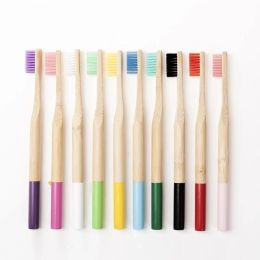 5pcs Colorful Bamboo Toothbrush Medium Bristles Biodegradable Plastic-Free Oral Care Adults Toothbrush Bamboo Handle Brush