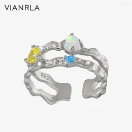 Cluster Rings 925 Sterling Silver Opal Irregular Shape Adjustable Ring Colourful Zircon Hollow Women Jewellery Gift Drop