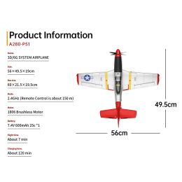 Wltoys XK A280 RC Plane P51 Model 3D/6G With LED 2.4GHz GPS Remote Control Aeroplane Large Fighter toys Gift for Boys FPV Carrier