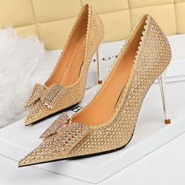 Boots Bigtree Shoes Rhinestone Bow Woman Pumps Fashion Princess Shoes Wedding Shoes Stiletto High Heels Party Shoes Metal Heel