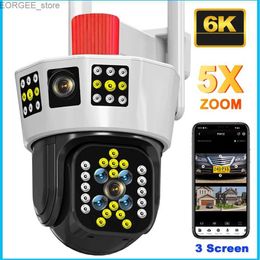 Other CCTV Cameras 6K 12MP WiFi IP Camera Security-Protection Video Surveillance Three Screen 360 Viewing CCTV PTZ Street Cam 5X Zoom Security Cam Y240403