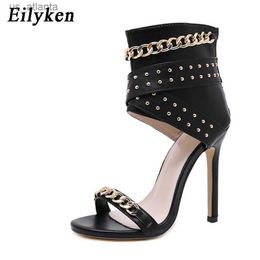 Dress Shoes Metal Decoration Cover High Heels Sandals Boots For Women Party Gladiator Black Ladies Size 35-42 H2404030XHK