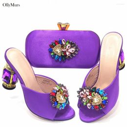 Dress Shoes Selling Fashion Slipper Purple Color Woman And Bag Set Italian High Heels For Wedding Party