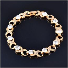 Bangle Leeker Korean Fashion Round Cubic Zirconia Bracelets For Women Rose Yellow Gold Sier Colour On Hand Jewellery 069 Xs6 Drop Delive Dhmnu