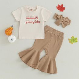 Clothing Sets Toddler Baby Girl Summer Fall Outfits Letter Print Short Sleeve T-Shirts Flare Pants Headband 3Pcs Clothes Set