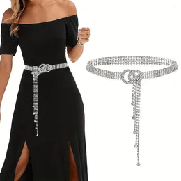 Casual Dresses Elegant Rhinestone Waist Chain For Women - Sparkling Double O-Ring Y2K Dress Girdle Belt