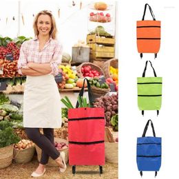 Storage Bags Foldable Shopping Trolley Tote Bag Pull Cart With Wheels Reusable Zipper Grocery For