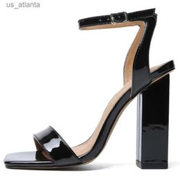 Dress Shoes Women Sandals Sexy Pumps Party Novelty Buckle Strap Patent Leather 13CM Square Heel Retro Stripper Red H240403