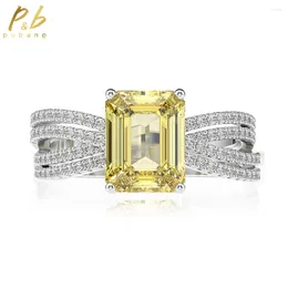 Cluster Rings PuBang For Women Wedding Gift Yellow Gemstone Fine Jewelry Solid 925 Sterling Silver Created Moissanite Party Ring Drop