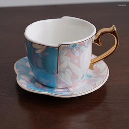 Cups Saucers Luxury Enamel Faience Blue And White Porcelain Coffee Cup Sauce Set Bone China Afternoon Flower Tea With Gift Box