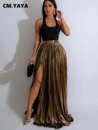 Work Dresses CM. Fashion Street Women's Set Tank Top And High Side Split Pleated Gilding Maxi Skirt Suit 2024 Sexy Two 2 Piece Outfit