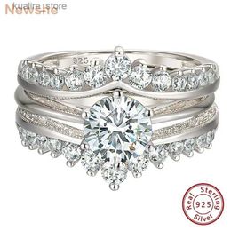 Cluster Rings Newshe Luxury Solid 925 Sterling Silver Wedding Engagement Rings for Women High Grade Cubic Zircon Guard Band BR1167 L240402
