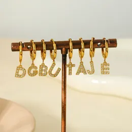 Dangle Earrings Dancy Fairy Stainless Steel Cubic Zirconia Paved Letter Charm Huggie Danity Initial Earring Jewellery Gift