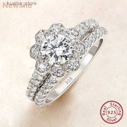 Cluster Rings Newshe 925 Sterling Silver Engagement Wedding Rings for Women Flower Halo Ring Set 1.6 Ct AAAAA Cubic Zircon Fine Jewellery L240402