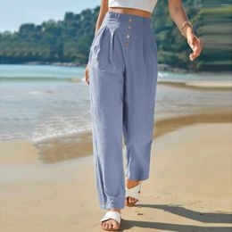 Women's Pants Cotton Linen For Women Summer Fashion Casual High Waist Full-length Trousers Femme Loose Solid Color Streetwear