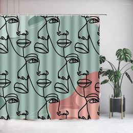Shower Curtains Abstract Portrait Human Face Curtain Modern Minimalist Line Art Texture Lady Girl Polyester Bathroom With Hook