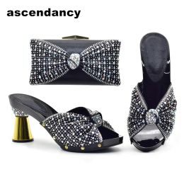 Boots Italian Shoe and Bag Set for Party in Women Matching Shoe and Bag Set Decorated with Rhinestone Designer Shoes Women 2023