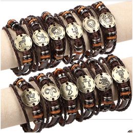 Charm Bracelets 12 Constellations Bracelet Fashion Jewelry Gift Leather Men Casual Personality Zodiac Signs Punk For Women Drop Deliv Dhxjb